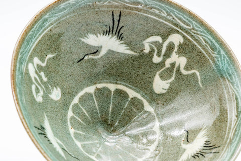 Korean Matcha Bowl - 한만기/韓萬亀 Han Man-Ki - Floral Unkaku Celadon Chawan - 375ml