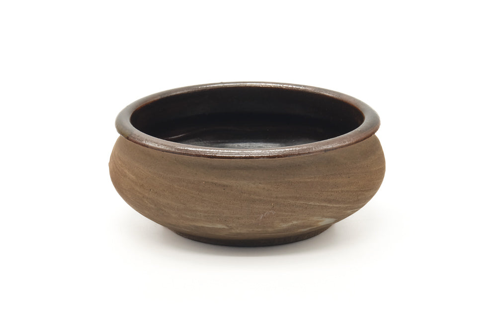 Japanese Kensui - Wide Brown Stoneware Water Bowl - 470ml