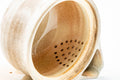 Japanese Kyusu - Weathered Beige Glazed Hagi-yaki Ceramic Filter Teapot - 240ml - interior view with the lid removed, showing the perforated ceramic filter near the spout
