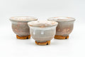 Japanese Teacups - Set of 3 Beige Drip-Glazed Gohonte Hagi-yaki Yunomi - 100ml - the three cups grouped together