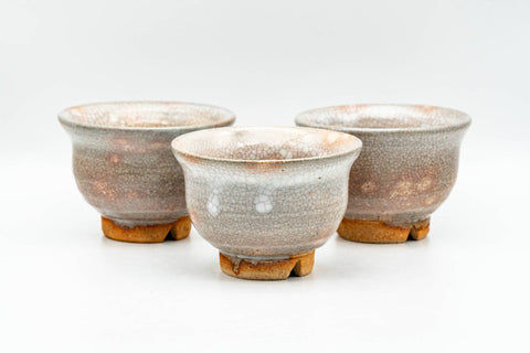 Japanese Teacups - Set of 3 Beige Drip-Glazed Gohonte Hagi-yaki Yunomi - 100ml - the three cups grouped together