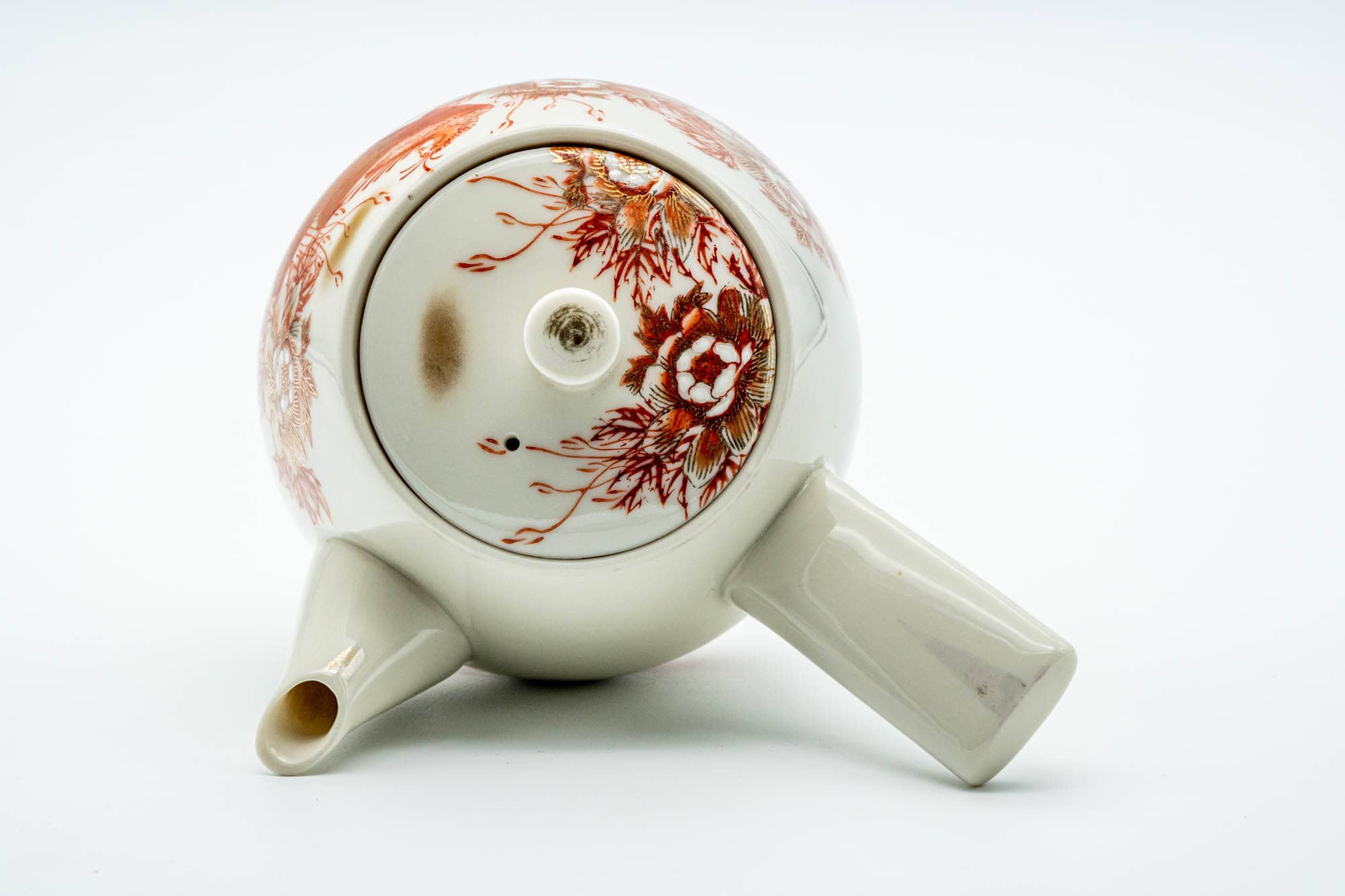 Japanese Kyusu - Red Floral Peacock Kutani-yaki Porcelain Teapot - 500ml