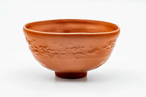 Tokoname nerikomi chawan, three-quarter view from the opposite side