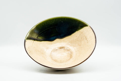 Japanese Matcha Bowl - Biege Green Glazed Oribe-yaki Summer Chawan - 150ml