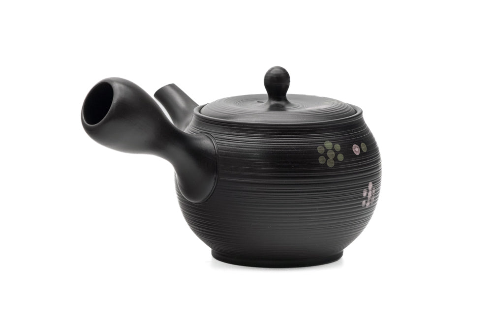 Japanese Kyusu - 春秋窯 Shunju Kiln - Black Floral Tokoname-yaki Ceramic Teapot - 320ml