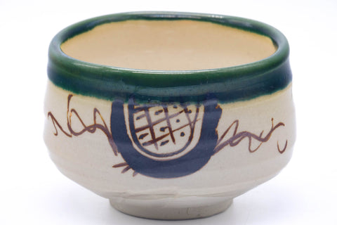 Japanese Matcha Bowl - Classic Beige Green Oribe Chawan - 550ml