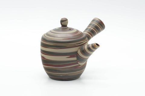 Tezumi — Japanese Kyusu - Green Red White Nerikomi Tokoname Teapot - 310ml — three-quarter view