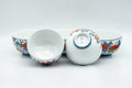 Japanese Tea Set - Floral Arita-yaki Debeso Kyusu Teapot with 5 Yunomi Teacups - the teacups grouped together
