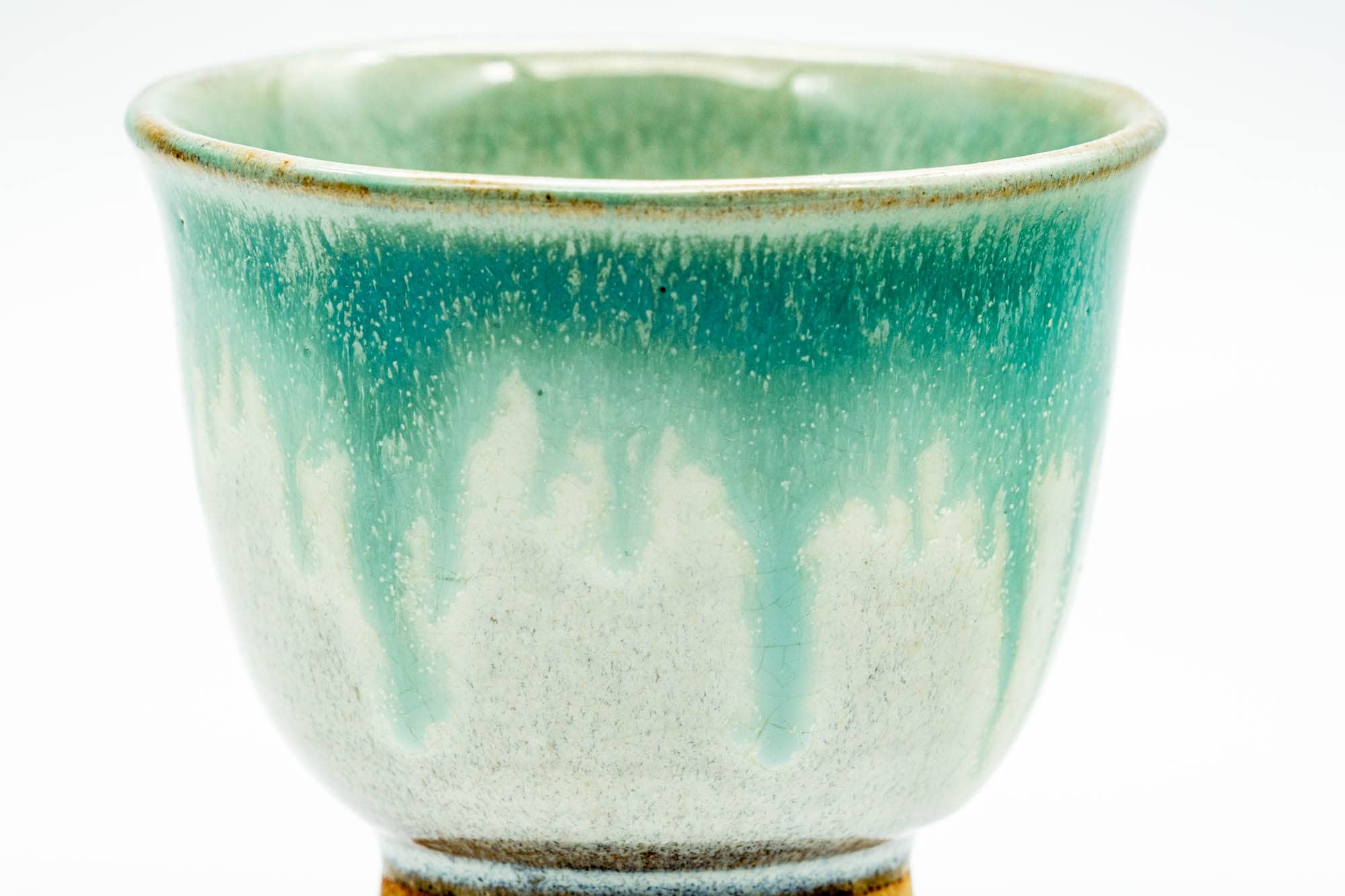 Japanese Teacups - Pair of Green Drip-Glazed Agano-yaki Yunomi - 100ml
