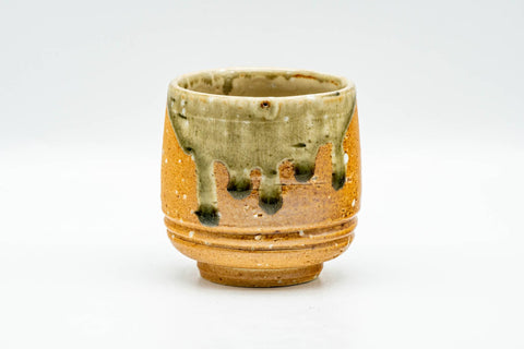 Japanese Teacup - Orange Green Drip-Glazed Shigaraki-yaki Yunomi - front view of the cup