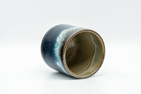 Tezumi — Japanese Teacup - Black and Blue Glazed Tsutsu-gata Yunomi - 140ml — three-quarter view