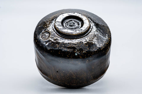 Japanese Matcha Bowl - 手 Faceted Black Amber Glazed Raku Chawan - 300ml