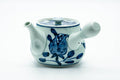 Japanese Kyusu - Blue Floral Arita-yaki Ceramic Filter Teapot - 400ml - three-quarter view from the spout side