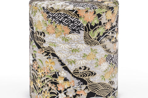 Black White Orange Floral Washi Tea Canister - 150g