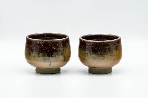 Tezumi — Japanese Teacups - Pair of Brown Drip-Glazed Yunomi - 100ml — three-quarter view