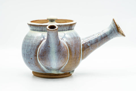 Japanese Kyusu - Large Blue Hare's Fur Glazed Debeso Teapot - 550ml - view with lid in place, spout angled upward