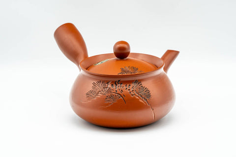 Japanese Tea Set - 光昇 Shoryu Kiln - Floral Engraved Tokoname-yaki Kyusu Teapot with Katakuchi Water Cooler and 5 Yunomi Teacups