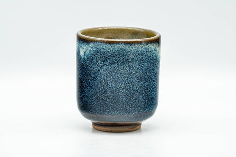 Tezumi — Japanese Teacup - Black and Blue Glazed Tsutsu-gata Yunomi - 140ml — front view from another angle