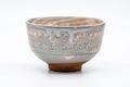 Japanese Matcha Bowl - Floral Grey Pink Mishima Glazed Chawan - 250ml - front view showing the grey glaze with an inlaid mishima floral band