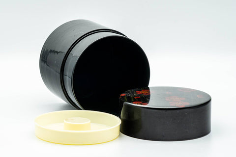Tezumi — Japanese Chazutsu - Red Blossoms Black Plastic Tea Canister - 300ml — top-down view showing the interior