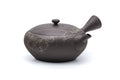 Mogake yakishime unglazed Tokoname kyusu teapot with side handle - view with the handle to the right and spout to the back