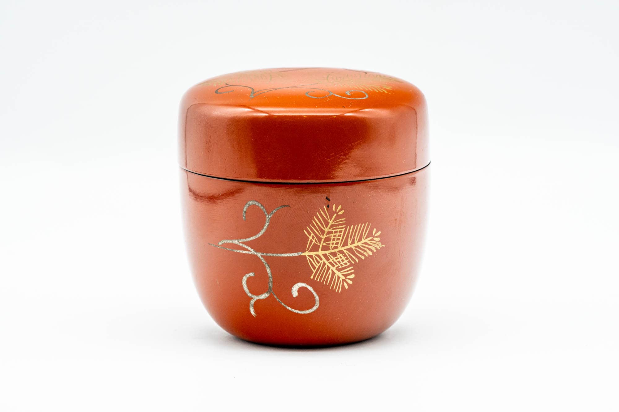 Japanese Natsume - Gold Floral Orange Lacquer Matcha Tea Canister - 100ml