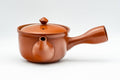 Tezumi — Japanese Kyusu - Floral Tokoname-yaki Mesh Teapot - 230ml — side view with the lid and side handle
