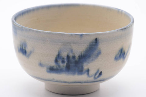 Japanese Matcha Bowl - Abstract Blue Beige Glazed Chawan - 440ml