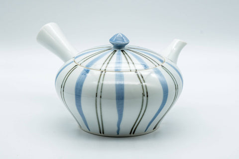 Japanese Kyusu - Blue Striped Arita-yaki Debeso Teapot - 300ml - Tezumi