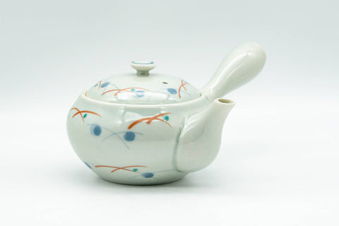 Tezumi — Japanese Kyusu - Geometric Polka-Dotted Arita-yaki Debeso Teapot - 130ml — three-quarter view from the opposite side