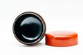 Japanese Natsume - Orange Lacquered Matcha Tea Caddy - 100ml - lid removed showing the glossy black interior