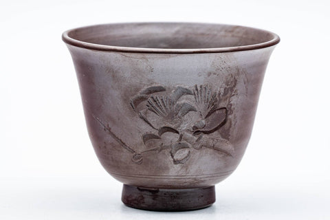 Japanese Teacup - Floral Engraved White Inner-Glazed Banko-yaki Yunomi - 100ml
