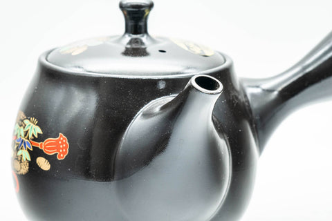 Japanese Kyusu - Floral Black Kurodei Tokoname-yaki Teapot - 400ml - Tezumi