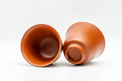 Japanese Teacup - Pair of Ume Red Shudei Tokoname-yaki Guinomi - 60ml - one cup upright and one tipped to show the interior