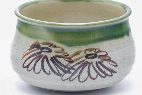 Japanese Kensui - Large Weathered Beige Green Floral Oribe-yaki Water Bowl - 1000ml