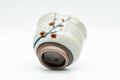 Japanese Teacup - Floral Grey Glazed Guinomi - 50ml - tilted overhead view showing the rim and interior