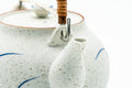 Japanese Dobin - Blue Floral White Textured Arita-yaki Porcelain Teapot - 500ml - overhead view showing the bail-handle mounts and lid