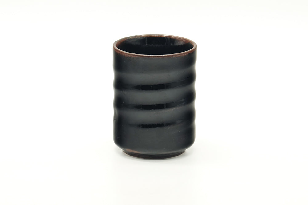 Japanese Teacup - Simple Spiraling Black Yunomi - 110ml