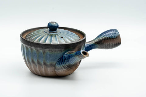 Japanese Kyusu - Blue Brown Wavy Body Nozomi Teapot - 225ml - Tezumi