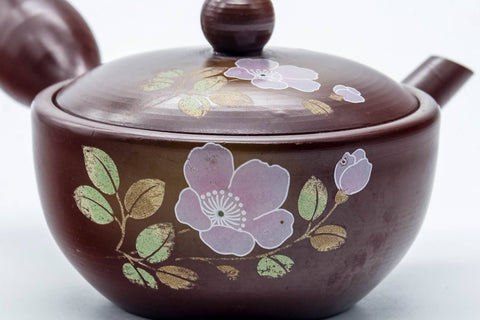 Japanese Kyusu - Purple Floral Banko-yaki Nozomi Mesh Teapot - 220ml