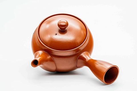 Japanese Kyusu - Calligraphy Engraved Red Shudei Tokoname-yaki Mesh Teapot - 325ml