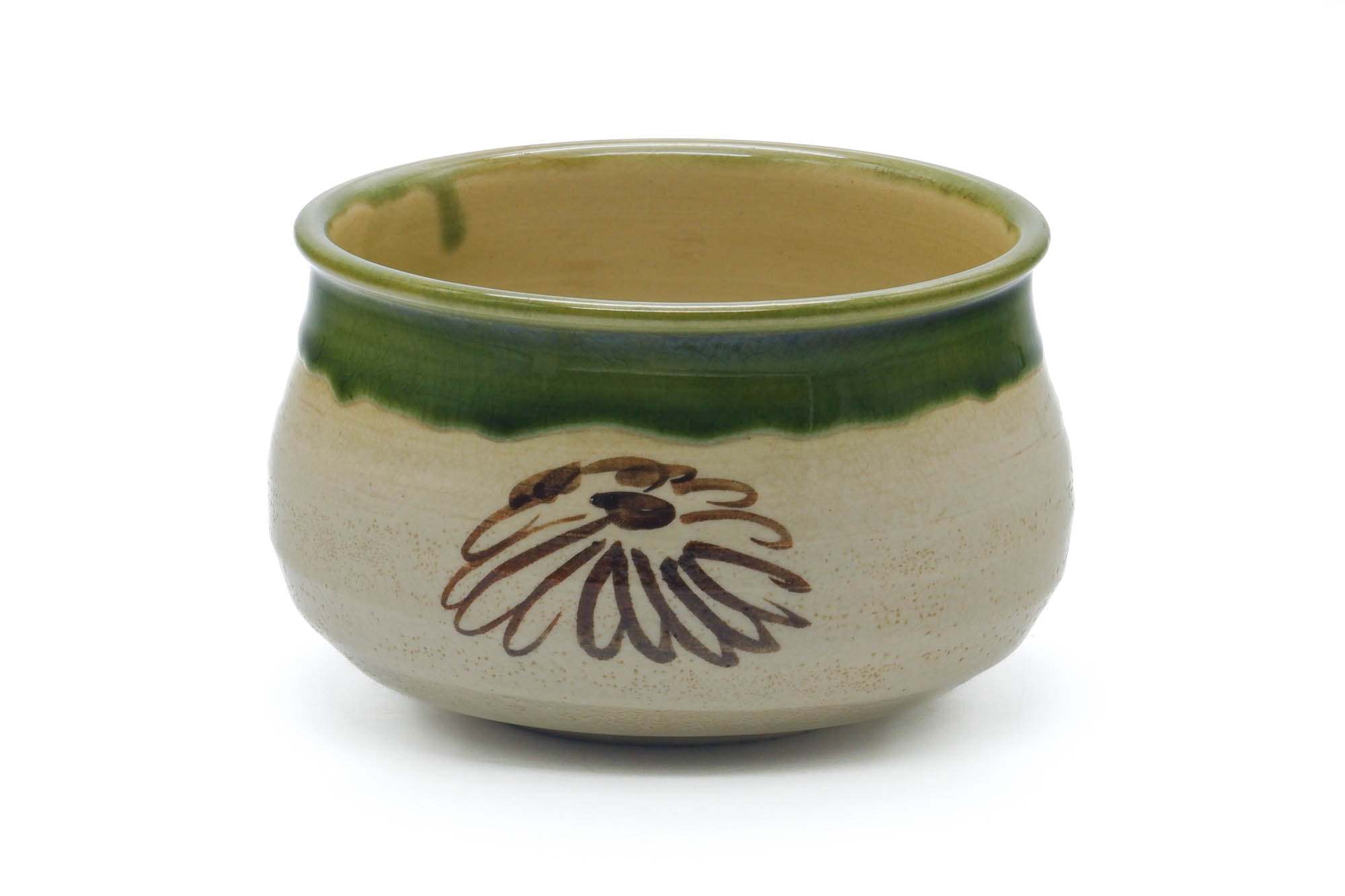 Japanese Kensui - Large Weathered Beige Green Floral Oribe-yaki Water Bowl - 1000ml