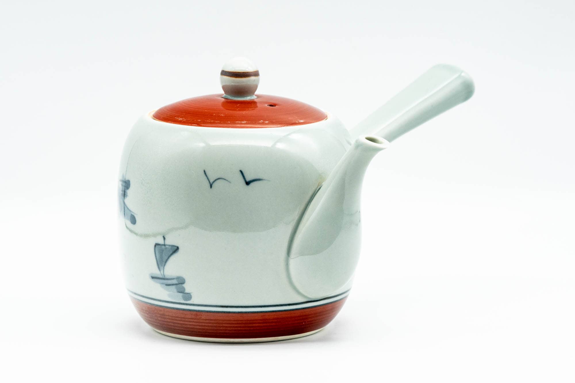 Japanese Kyusu - Red Blue Mountainous Arita-yaki Debeso Teapot - 350ml