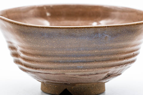 Japanese Matcha Bowl - Brown Glazed Thumb-Indented Ribbed Chawan - 150ml
