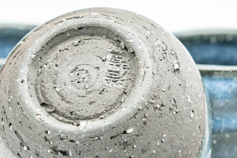 Japanese Teacups - Set of 3 Blue Celadon Snowflake Glazed Stoneware Guinomi - 60ml - Tezumi