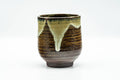 Japanese Teacup - Large Brown Beige Drip-Glazed Yunomi - 240ml - front view showing the brown drip glaze over beige