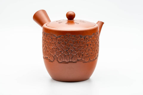 Japanese Kyusu - 高資窯 Takasuke Kiln - Daruma Engraved Tokoname-yaki Debeso Teapot - 450ml