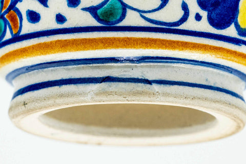 Angled view of the futaoki showing the rim and glazed interior.