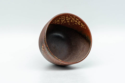 Japanese Teacup - Ash Glazed Youhen Tokoname-yaki Guinomi - 60ml - cup tilted to show the interior