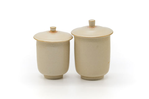 Japanese Teacups - Pair of Floral Kutani Meoto Yunomi